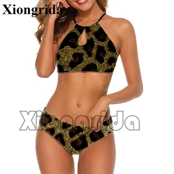 Сексуальный женский купальник с леопардовым принтом, 2 предмета, бикини, тонкий купальник на бретельках, тонкая пляжная одежда с открытой спиной, для отдыха XS-2XL