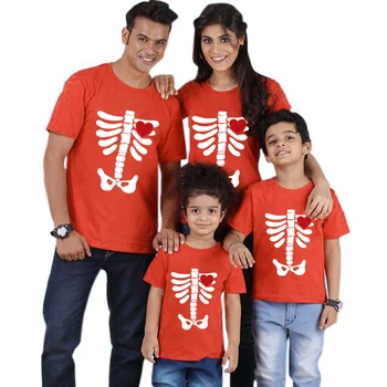 Семейные топы в тон Хэллоуину, футболки со скелетом и сердечками