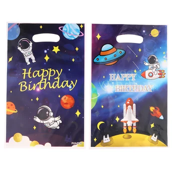 10шт Подарочный пакет космического астронавта На День рождения космического корабля Пластиковая Сумочка для Счастливой вечеринки по случаю Дня Рождения Детские сумки для добычи в пользу детей