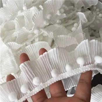 Белоснежные 3D плиссированные помпоны шириной 4 см, Шифоновая кружевная отделка, ленты для воротников 