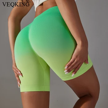 Женские спортивные шорты с градиентом VEQKING, спортивные леггинсы с высокой талией, подтягивающие бедра, шорты для йоги, обтягивающие шорты для верховой езды, женские шорты для тренировок.