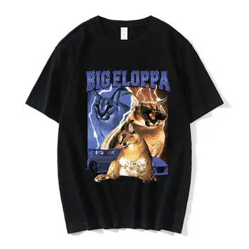 Забавная футболка с принтом Big Floppa Cat, Высококачественная Эстетическая Графика, Футболки с коротким рукавом, Негабаритная Уличная Одежда в стиле Хип-Хоп, Пары