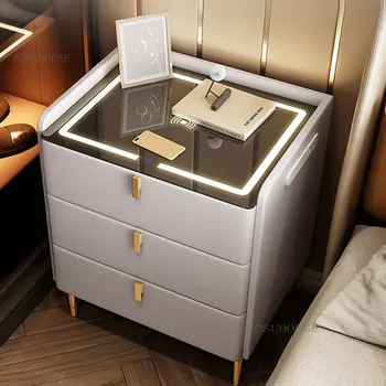 Европейский Дизайнерский прикроватный столик для спальни с выдвижным ящиком, мебель для спальни, простая интеллектуальная беспроводная зарядка, Тумбочки для хранения