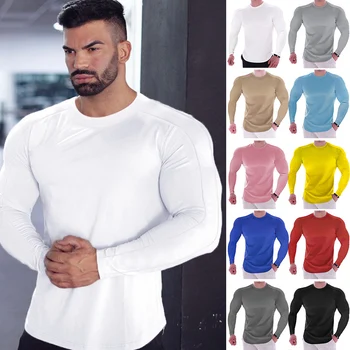 Мужская обтягивающая рубашка с длинным рукавом, весенняя повседневная футболка с модным принтом, мужские футболки для фитнеса, быстросохнущая одежда для бодибилдинга