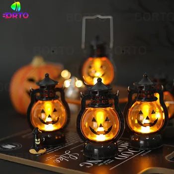 Лампа в виде тыквы на Хэллоуин, лампа-призрак, свеча ужасов, светодиодная лампа, ретро Маленькая масляная лампа, реквизит для ужасов, украшения для дома на Хэллоуин