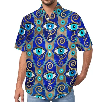 Пляжная рубашка с оберегом от сглаза, Гавайские повседневные рубашки с абстрактным принтом, Мужские Модные блузки с короткими рукавами, Дизайнерская одежда Больших размеров