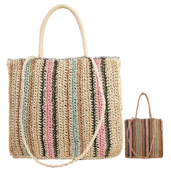 Сумки ручной работы, цветной соломенный женский летний кошелек, тканая модная легкая простая сумка для покупок в путешествии большой емкости