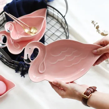 Керамическая чашка серии Flamingo, креативная керамическая тарелка 3D Pink Flamingo, Миска для десерта, фруктовая тарелка, Мультяшная чашка и набор блюд