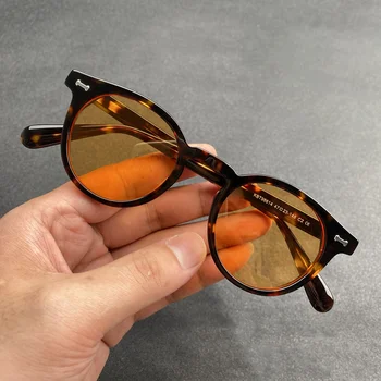 Солнцезащитные очки с цветными линзами для мужчин uv400 УФ-защита ретро круглые ацетатные солнцезащитные очки для женщин светло-оранжевый оттенок линз prescriptio