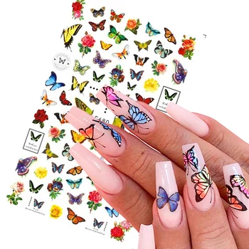1 Лист 3D Бабочки Наклейки Для Дизайна Ногтей Клейкие Ползунки Наклейки Для Переноса Ногтей Фольга Обертывания Украшения Очаровательные Наклейки Для Ногтей