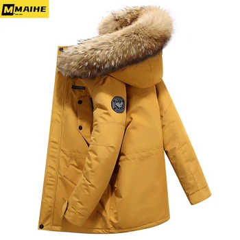 Осенне-зимняя новая куртка на гусином пуху для мужчин, трендовая длинная водонепроницаемая толстая теплая зимняя куртка для мужчин, брендовая одежда