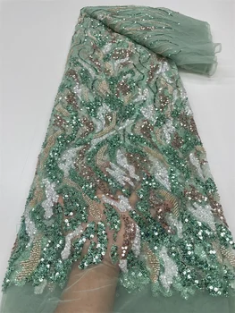 Популярная ткань из бисера С вышивкой пайетками, Африканское Нигерийское кружево, Французская Сетчатая пряжа, кружевное вечернее платье, Свадебное платье, сшитое QF0847