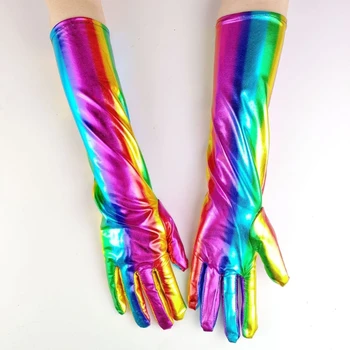 Перчатки для косплея на Хэллоуин, радужные перчатки выше локтя, перчатки для косплея в стиле панк, готические перчатки с длинными рукавами