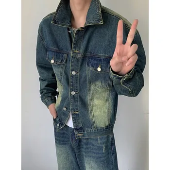 2023 Осенние джинсовые куртки в корейском стиле в стиле ретро старого дизайна для мужчин, повседневные свободные джинсовые куртки с двойными карманами для мужчин, M-XXL