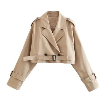 Оптовая продажа весенних новых женских коротких ветровок, пальто с поясом, куртка женская B62529
