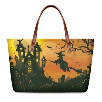 Женская сумка-тоут с жутким принтом в виде темного замка большой емкости, повседневная дорожная сумка для вечеринки, практичные сумки, подарок на Хэллоуин