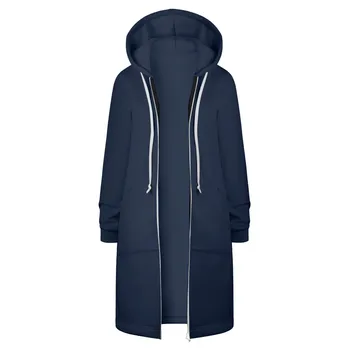 Женская длинная куртка с капюшоном и застежкой-молнией, тонкое пальто с длинным рукавом, Осенне-зимнее теплое пальто для женщин
