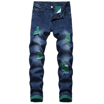 Джинсовые дырявые Синие, черные дизайнерские брендовые модные брюки больших размеров, мужские повседневные уличные байкерские джинсы