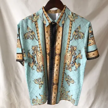 Дизайнерская рубашка в стиле барокко с цветочным принтом, роскошная рубашка с принтом Королевского золота, мужская рубашка с коротким рукавом, Винтажная вечеринка на Хай-стрит, банкетный сувенир