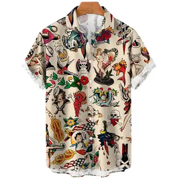 Летняя ретро-мода 2022, рубашка с русалочкой, 3d гавайские рубашки, мужская рубашка, Повседневные Свободные дышащие рубашки с коротким рукавом, топ