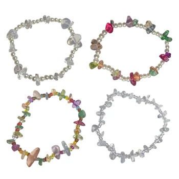 Эластичные браслеты из натуральных драгоценных камней, жемчуга, Целебные браслеты, неправильные кристаллы, гравий с каменной крошкой, украшения из бисера 634D