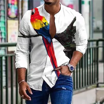 Новая весенне-летняя мужская рубашка, Цветные чернильные топы, повседневная уличная одежда, пуловер с длинными рукавами и пуговицами, рубашка оверсайз, блузка