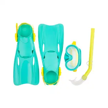 Детский Унисекс Набор для плавания с маской и трубкой Octopus, Зеленые Очки, Трубка, Ласты и сумка для переноски в комплекте