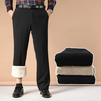 Теплые мужские брюки из овечьей шерсти, утепленные двухслойные брюки, брюки с хлопковой подкладкой, повседневные спортивные спортивные штаны из флиса больших размеров G04