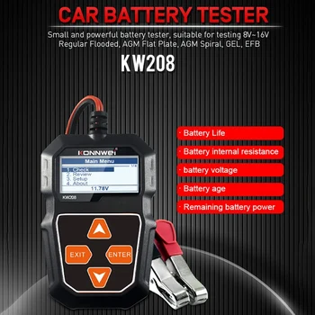 Тестер аккумулятора KONNWEI KW208 Автомобильный цифровой 12V 100-2000CCA, автомобильный тестер емкости аккумулятора, инструмент для тестирования