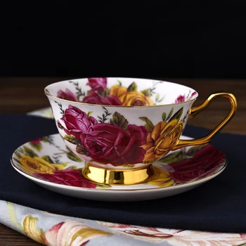 Набор Чайных Чашек из Костяного Фарфора из 6 Красивых Цветочных Чайных Чашек с Розовым Узором Керамическая Кружка С Высокой Ножкой Подарок на День Рождения