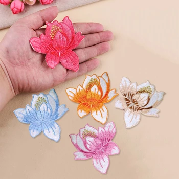 Декоративные тканевые наклейки с вышивкой ручной работы, фиксирующие разрывы, вышивка мясистой лилии в национальном стиле Чонсам на цветочной нашивке