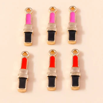 10шт 3 * 18 мм Эмалированные 2-цветные мини-амулеты для губной помады для ожерелий, подвесок, серег, амулеты для девочек, изготовление ювелирных аксессуаров своими руками