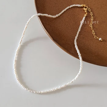 Ожерелье из мелкого пресноводного жемчуга очень тонкой формы с цепочкой на шею и ключицу неправильной формы, модный стиль высокого класса