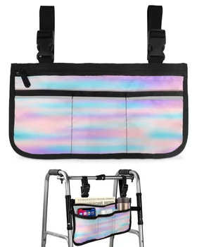 Радужный Градиентный подлокотник для инвалидной коляски для хранения сбоку Несколько карманов со светоотражающими полосками Подвесная сумка для хранения детской тележки