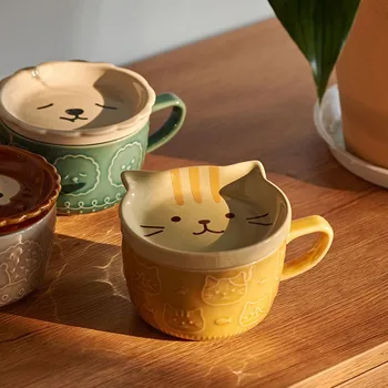 Керамическая чашка с мультяшным котом, чашки для домашнего завтрака, Кофейная кружка, подстаканник для десерта, Кружка с мультяшным животным, Рождественский подарок