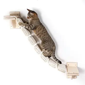 Деревянная лестница для кошек Wood Cat Climbing Step Bridge Climber Лестница для домашних животных с плетеными веревками Для комнат для кошек Зоомагазинов