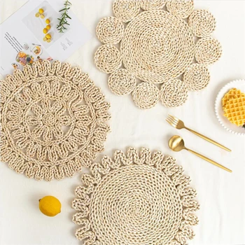 Круглая салфетка ручной работы из кукурузной шелухи, Протираемый теплоизоляционный коврик для стола, Противоскользящий коврик для посуды в форме цветка