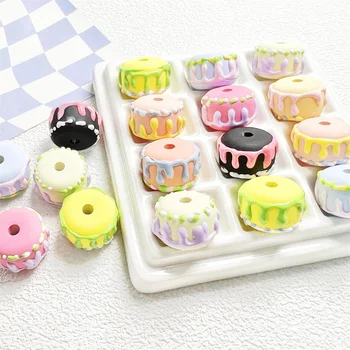 20 мм Милые бусины для торта с ручной росписью, разноцветные круглые бусины ручной работы, браслет-цепочка для мобильного телефона, материалы