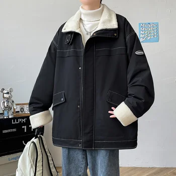 Двусторонняя мужская теплая плюшевая куртка большого размера с зимним плюшем и толстым отворотом, высококачественная хлопковая куртка для преодоления