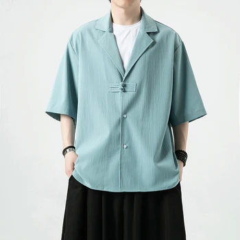 2023 летние рубашки в корейском стиле с уникальным дизайном воротника для костюма, мужские повседневные свободные крутые однотонные рубашки, мужские, размер M-5XL