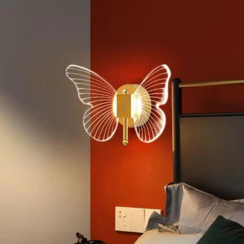 Внутренняя настенная лампа LED Butterfly Nordic Copper Фоновое Освещение гостиной 6pa Прикроватная тумбочка для спальни Лестница Настенное светодиодное бра