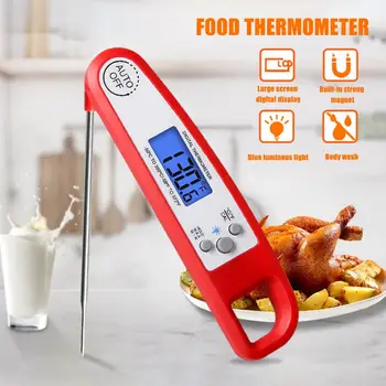 Термометр для мяса с подсветкой, Калибровочный ЖК-дисплей, Складной зонд, мгновенное считывание, Быстрый Точный Цифровой термометр для приготовления пищи