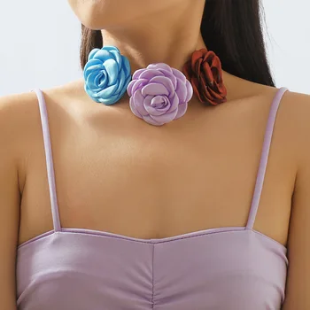 Ailodo Съемный Большой Цветок Розы Колье-чокер для женщин Романтическая Вечеринка Свадебное ожерелье Корейская бижутерия Подарок для девочек