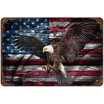 B Американский Флаг Mad Eagle Металлическая Жестяная Вывеска Настенный Декор Man Cave Bar US Флаг Соединенных Штатов Патриотический Металлический Знак Америка 12x8 Дюймов