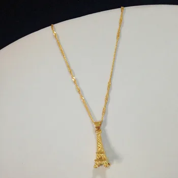 Позолоченное ожерелье из твердого золота 24 Карат, долговечное цветное ожерелье с подвеской в виде Эйфелевой башни, вьетнамские ювелирные изделия Евро, подвески, медальон