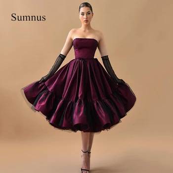 Вечерние платья трапециевидной формы чайной длины Sumnus, атласные платья для выпускного вечера без бретелек, вечернее платье для официальных мероприятий в Саудовской Аравии, размер на заказ