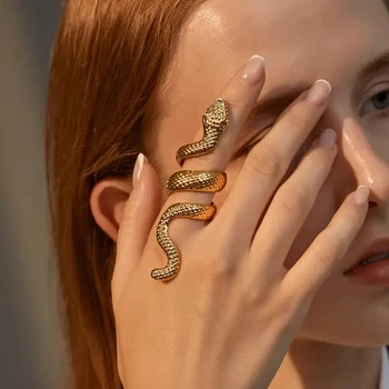 Кольца Huitan Hyperbole Snake с изменяемым размером для женщин Золотого/серебряного цвета, Аксессуары для девочек Y2K, Регулируемые кольца в стиле хип-хоп, Ювелирные изделия