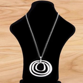 Тибетское серебро, большой неправильной формы 3 круга, круглый кулон на длинной цепочке, ожерелье Lagenlook 34 дюйма для ювелирных изделий, подарок для женщин и мужчин