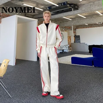 Осенний трендовый Корейский комплект NOYMEI, свитер со стоячим воротником и длинными рукавами, пальто, повседневные прямые брюки, костюмы-двойки контрастного цвета WA2932
