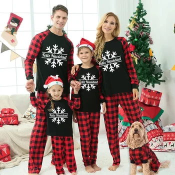Одинаковые Рождественские семейные пижамы Feliz Navidad Snowflake Black Пижамный комплект